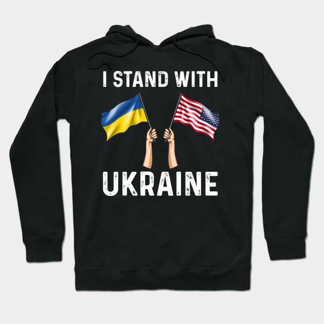 I Stand With Ukraine USA and Ukraine Flags Holding Hands Hoodie by BramCrye